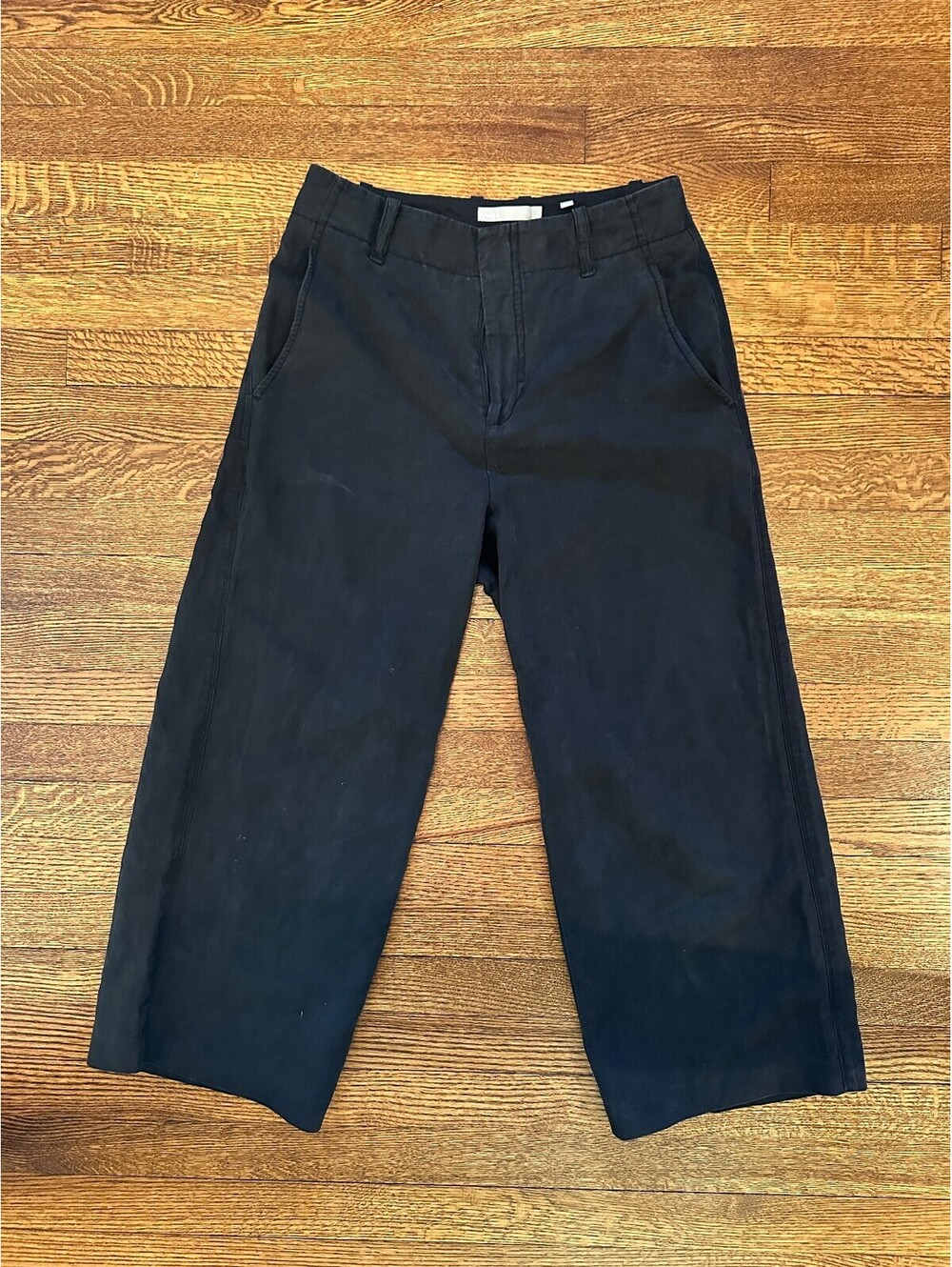 Vince Black Linen Lyocell Blend Cropped Wide Leg Trousers Pants Size 8